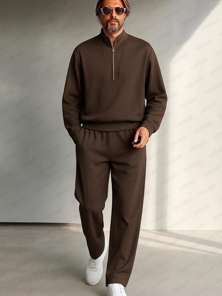 Conjunto Cuello Mock Top Pantalón Recto Minimalista
