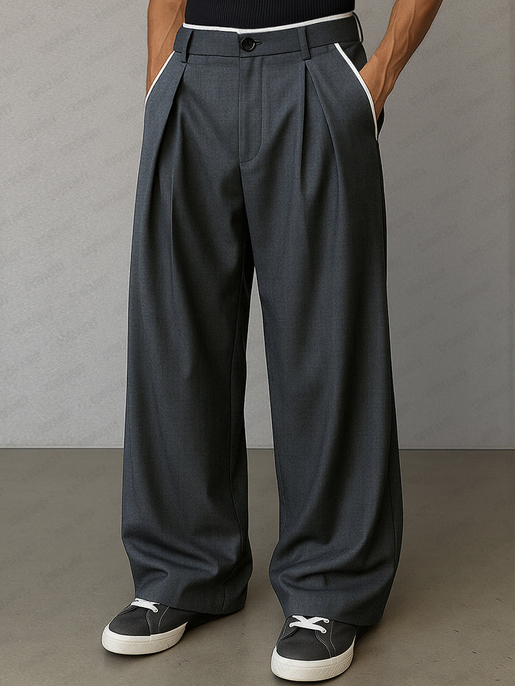 Pantalón Recto Corte Recto con Ribete Contrastado