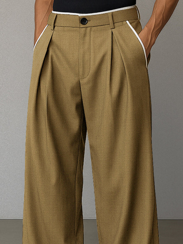 Pantalón Recto Corte Recto con Ribete Contrastado