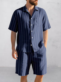 Conjunto Camisa Rayas Algodón Shorts Cómodo