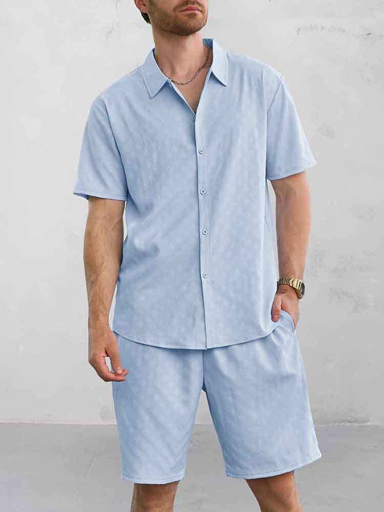 Conjunto Camisa Jacquard Shorts Casual