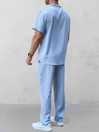 Conjunto Camisa Henley Jacquard Pantalón Ocio