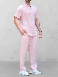 Conjunto Camisa Henley Jacquard Pantalón Ocio