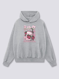 Estampado Frontal - Leche de Fresa Sudadera con Capucha