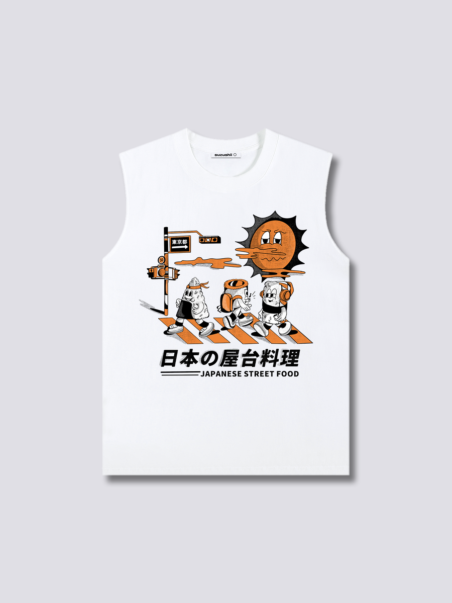 Estampado Frontal - Calle Comida Camiseta sin Mangas