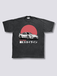 Estampado Frontal Amanecer Conducción Camiseta Vintage