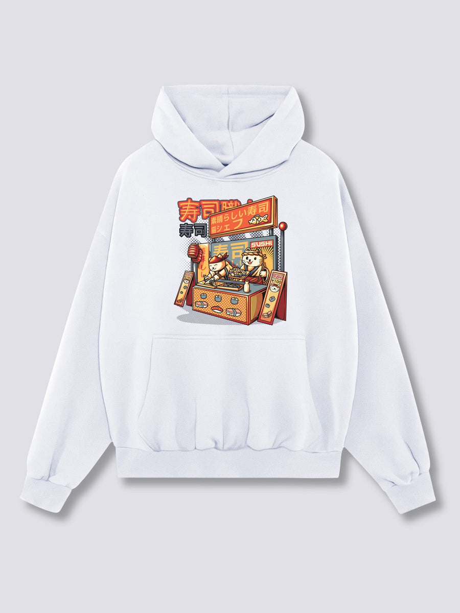 Estampado Frontal - Tienda de Sushi Sudadera con Capucha