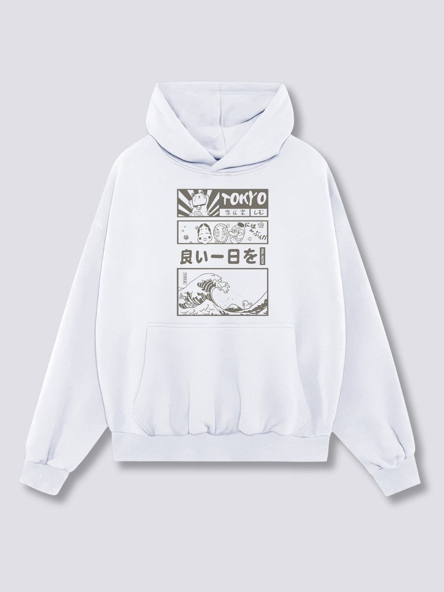 Estampado Frontal - Ola de Tokio Sudadera con Capucha