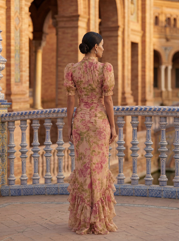 Rosario · Vestido de Seda con Estampado Floral
