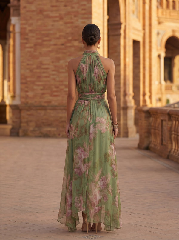 Olivia · Vestido de Tul con Cuello Halter y Estampado Floral