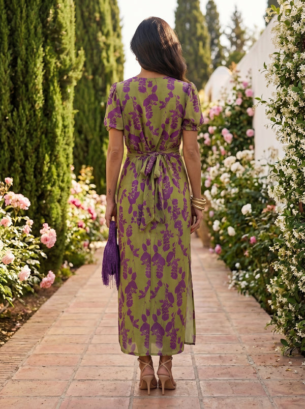 Vestido Largo de Seda con Estampado Botánico