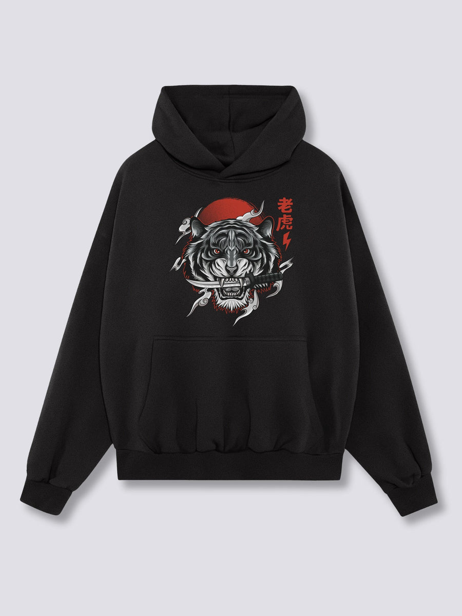 Estampado Frontal - Blanco Tigre Sudadera con Capucha