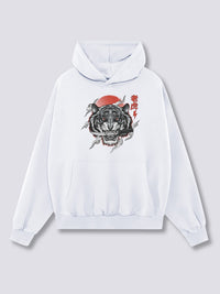 Estampado Frontal - Blanco Tigre Sudadera con Capucha
