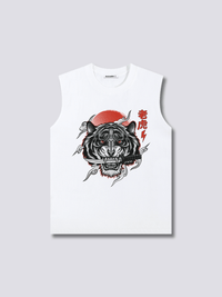 Estampado Frontal - Blanco Tigre Camiseta sin Mangas