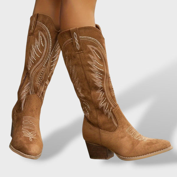 Botas Ortopédicas Cowboy Ante Bordado Mujer