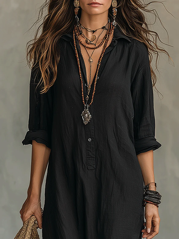 Veronica™ | Vestido Maxi Negro Largo con Botones