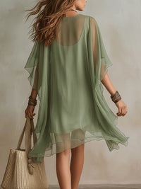 Éloïse · Vestido Corto Fluido de Gasa Verde con Escote en V