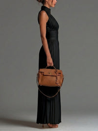 Mélaine · Mono Negro de Gasa con Cremallera y Pantalón Palazzo Plisado