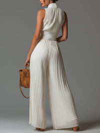 Solange · Mono Blanco de Gasa con Escote en V y Pantalón Palazzo