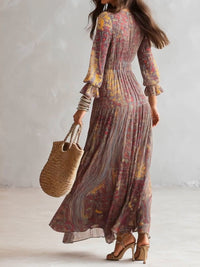 Pénélope · Vestido Largo de Gasa con Estampado Cachemir y Escote en V