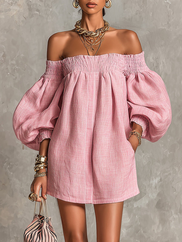 Violette · Vestido Mini Trapecio Rosa de Hombros Descubiertos