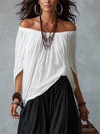 Margaux · Conjunto Blanco de Top con Hombros Descubiertos y Pantalón Lantern