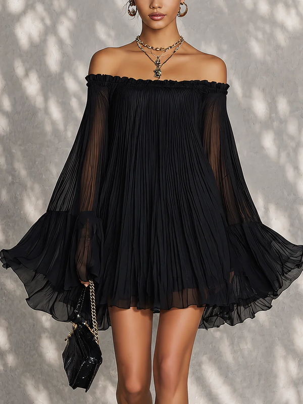Océane · Vestido Mini Negro de Hombros Descubiertos