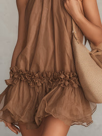Bettina · Vestido Mini de Gasa Marrón con Cuello Halter