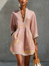 Ninon · Vestido Mini de Encaje de Ganchillo Rosa