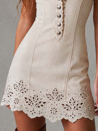 Gabrielle · Vestido Mini de Encaje Calado Marfil