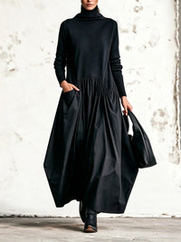 NOIR | Vestido maxi oversize de cuello alto con bolsillos™