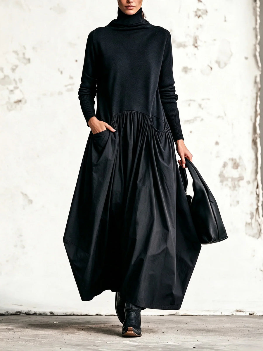NOIR | Vestido maxi oversize de cuello alto con bolsillos™