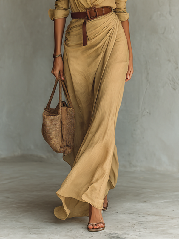 Philippine · Vestido Largo con Cuello de Solapa y Manga Larga