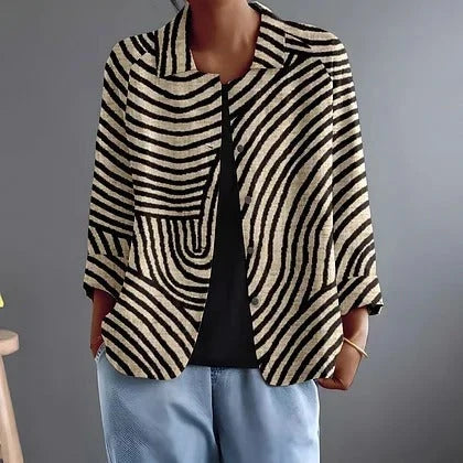 JONQUILLE | Blusa abotonada con estampado abstracto de líneas curvas™