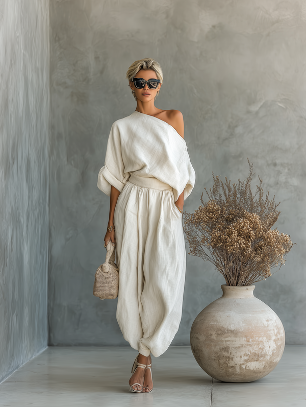 Conjunto de Lino Crudo con Top y Pantalón