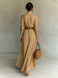 Philippine · Vestido Largo con Cuello de Solapa y Manga Larga