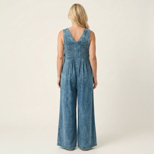 Griselda · Mono de Denim de Pierna Ancha Plisada