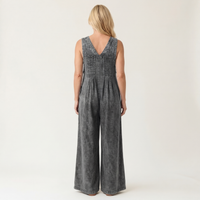 Griselda · Mono de Denim de Pierna Ancha Plisada