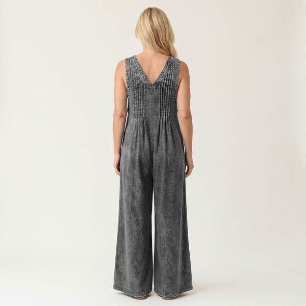 Griselda · Mono de Denim de Pierna Ancha Plisada