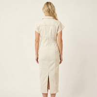 Maya · Vestido Midi Bodycon de Denim con Botones Delanteros