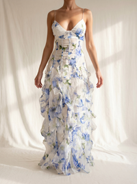 Uri · Vestido Midi Floral con Detalles Fruncidos