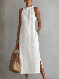 Tatiana | Vestido Midi de Lino con Cuello Mao