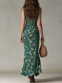 Zara · Vestido Maxi Boho Floral Fruncido con Abertura Lateral