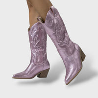 Botas Cowboy Mujer Retro Bordadas