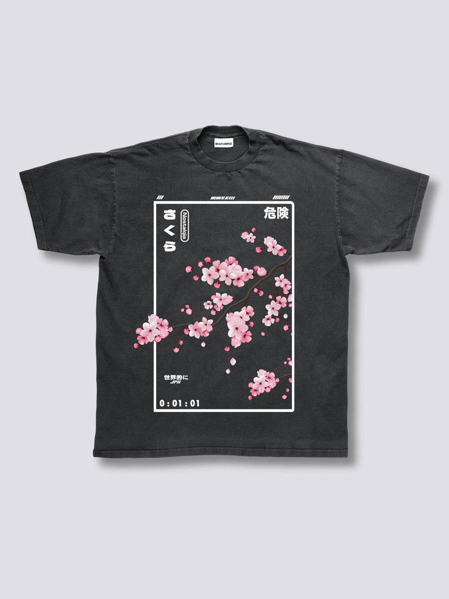 Estampado Frontal - Flor de Cerezo Camiseta Vintage