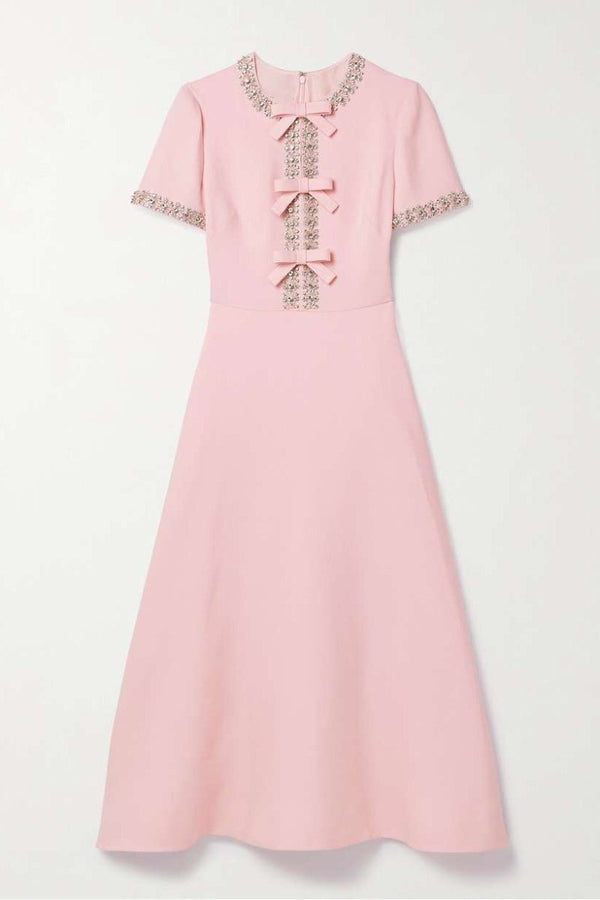 Vestido Midi de Satén con Lazo y Cristales