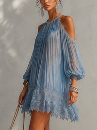 Séraphine · Vestido Mini Azul de Hombros Descubiertos