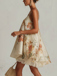 Blanche · Vestido Mini de Organza Floral Beige