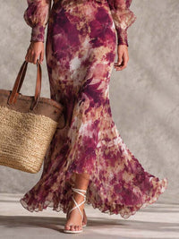 Rosanne | Robe Maxi en Mousseline, Épaules Dénudées, Rose Pâle Fleurie