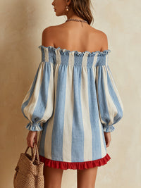 Ondine · Vestido Mini de Rayas Azul y Blanco con Hombros Descubiertos
